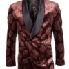 Empire Collection - Slim Fit Rust Floral Pattern Double Breasted Blazer
