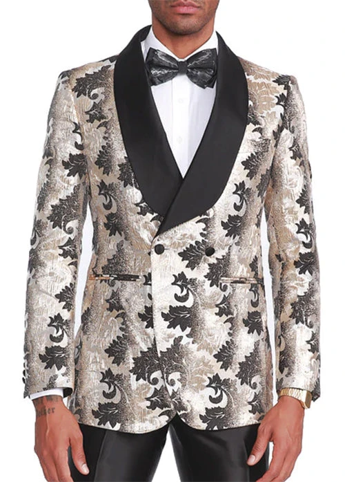 Empire Collection - Slim Fit Floral Pattern Double Breasted Blazer 1 Empire Collection - Slim Fit Floral Pattern Double Breasted Blazer