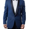 Blue Slim Fit Floral Pattern Blazer Satin Shawl Collar