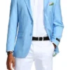 Slim Fit Blazer 2 Button In Solid Sky Blue