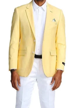 Slim Fit Blazer 2 Button In Solid Lemon Yellow