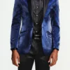 Slim Fit Shine Blazer 1 Button With Satin Peak Lapel In Navy