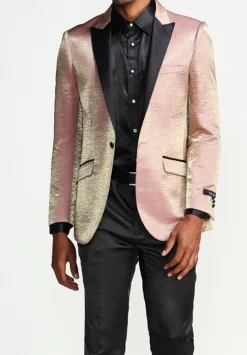 Slim Fit Shine Blazer 1 Button With Satin Peak Lapel In Rose