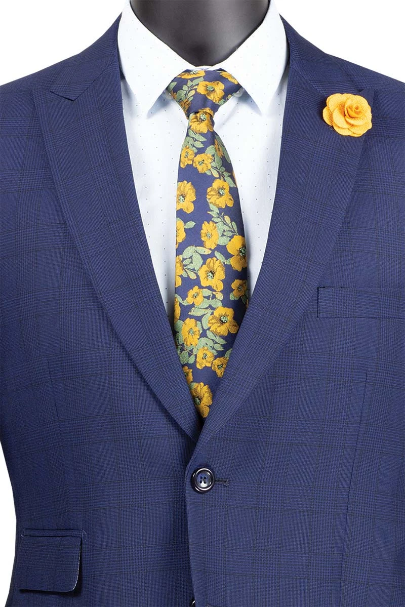 Catania Collection - Modern Fit Windowpane Suit 2 Piece In Blue 2 Catania Collection - Modern Fit Windowpane Suit 2 Piece In Blue - Image 2