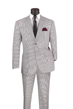 Modern Fit Summer 2 Piece 2 Button Suit Striped Seersucker In Black