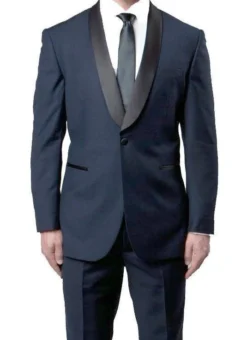 Navy Slim Fit 2 Piece Tuxedo With Satin Shawl Lapel