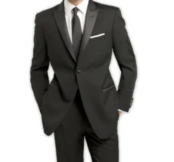 Slim Fit Black 2 Piece Tuxedo With Black Satin Peak Lapel