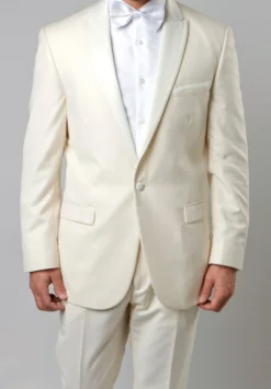 Ivory Slim Fit 2 Piece Tuxedo With Satin Peak Lapel