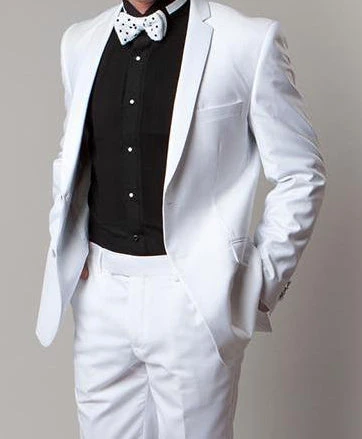 Regular Fit White 2 Piece Tuxedo With Slim Satin Lapel 1 Regular Fit White 2 Piece Tuxedo With Slim Satin Lapel