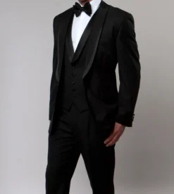 Black Slim Fit Tuxedo 3 Piece With Satin Shawl Collar Vest