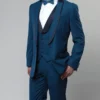 Blue Slim Fit Tuxedo 3 Piece With Satin Shawl Collar Vest