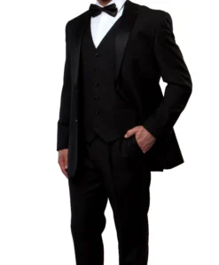 Solid Black Modern Fit Tuxedo 3 Piece With 6 Button Vest