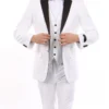 White Modern Fit Tuxedo 3 Piece With Black Lapel 6 Button Vest