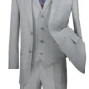 Silver Gray Modern Fit Textured Weave 2 Button 3 Piece Suit