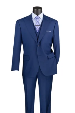 Navy Modern Fit 3 Piece Suit With Vest And Adjustable Waist Band Pants