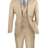 Taupe Modern Fit 3 Piece Suit With Vest And Adjustable Waist Band Pants