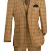 Tuscany Collection - Modern Fit Windowpane Suit 3 Piece In Camel