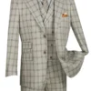 Tuscany Collection - Modern Fit Windowpane Suit 3 Piece In Putty