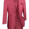 Tuscany Collection - Modern Fit Windowpane Suit 3 Piece In Raspberry