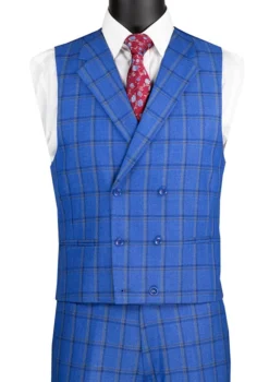 Tuscany Collection - Modern Fit Windowpane Suit 3 Piece In Royal Blue -Gentri Store MV2W 2 ROYAL VEST