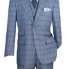 Tuscany Collection - Modern Fit Windowpane Suit 3 Piece In Slate