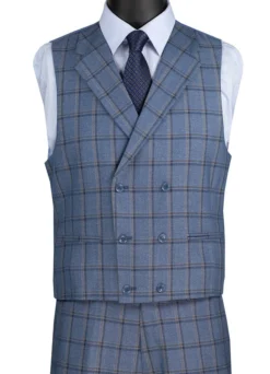 Tuscany Collection - Modern Fit Windowpane Suit 3 Piece In Slate -Gentri Store MV2W 2 SLATE VEST