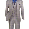 Blue Modern Fit Windowpane Peak Lapel 3 Piece Suit