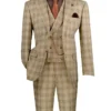 Khaki Modern Fit Windowpane Peak Lapel 3 Piece Suit