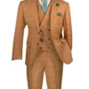 Orange Modern Fit Windowpane Peak Lapel 3 Piece Suit