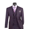Purple Modern Fit Windowpane Peak Lapel 3 Piece Suit
