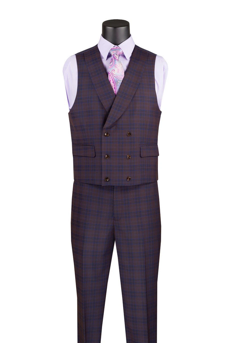 Purple Modern Fit Windowpane Peak Lapel 3 Piece Suit 2 Purple Modern Fit Windowpane Peak Lapel 3 Piece Suit - Image 2