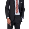 Men's Modern Fit 2 Piece Wool Suit Pinstripe Black