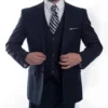 Modern Fit 3 Piece Fine Wool Suit Windowpane Navy