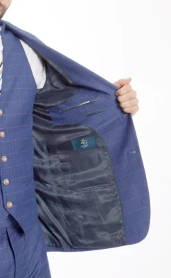 Modern Fit 3 Piece Fine Wool Suit Windowpane Blue -Gentri Store MW245 blueOpen