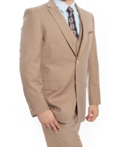 Modern Fit 3 Piece Fine Wool Suit Windowpane Tan