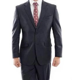 Arezzo Collection - 100% Wool Suit Modern Fit Italian Style 2 Piece In Navy