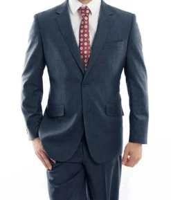 Arezzo Collection - 100% Wool Suit Modern Fit Italian Style 2 Piece In Indigo