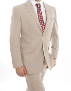 Arezzo Collection - 100% Wool Suit Modern Fit Italian Style 2 Piece In Tan