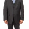 Wool Suit Modern Fit Windowpane 3 Piece In Dark Gray