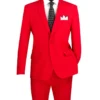 Red Slim Fit Men's 2 Piece Business Suit 2 Button