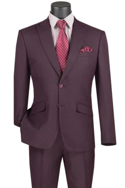 Slim Fit 2 Piece Suit Burgundy Glen Plaid Pattern Matching Pants