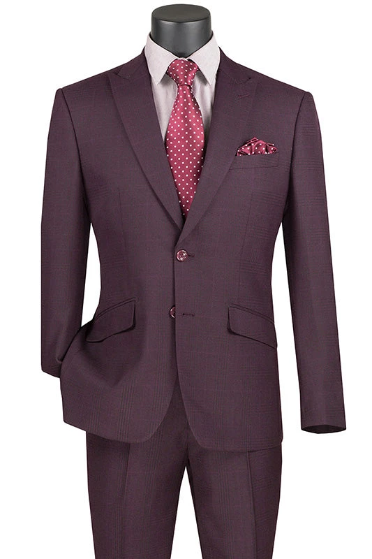 Slim Fit 2 Piece Suit Burgundy Glen Plaid Pattern Matching Pants 1 Slim Fit 2 Piece Suit Burgundy Glen Plaid Pattern Matching Pants