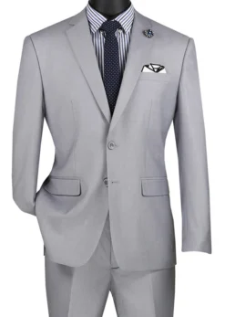 Slim Fit Men's Suit 2 Piece 2 Button In Light Gray