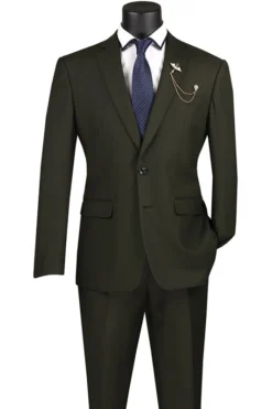 Slim Fit Men's Suit 2 Piece 2 Button In Olive