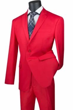 Slim Fit Men's Suit 2 Piece 2 Button In Red