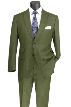Catania Collection - Modern Fit Windowpane Suit 2 Piece In Olive