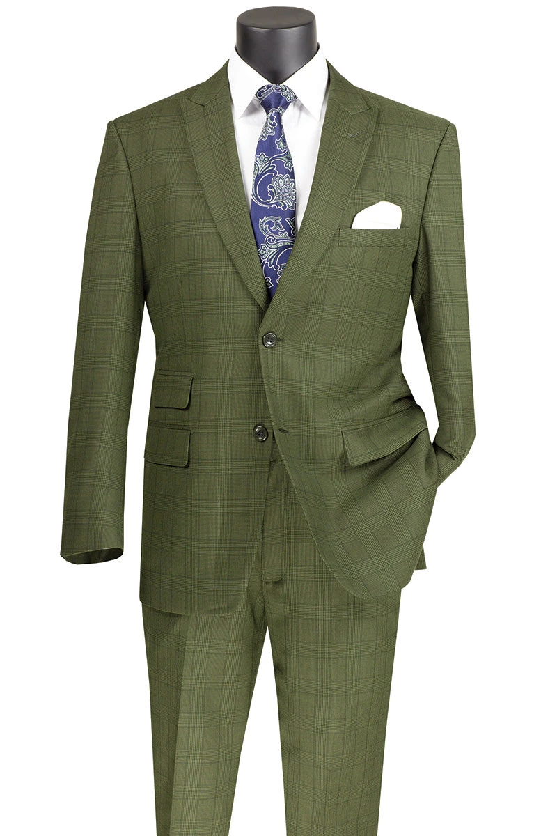 Catania Collection - Modern Fit Windowpane Suit 2 Piece In Olive 1 Catania Collection - Modern Fit Windowpane Suit 2 Piece In Olive
