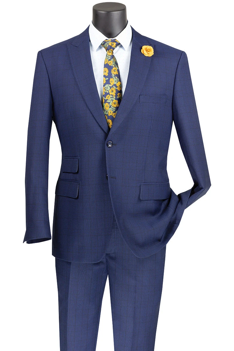Catania Collection - Modern Fit Windowpane Suit 2 Piece In Blue 1 Catania Collection - Modern Fit Windowpane Suit 2 Piece In Blue