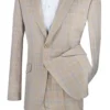 Slim Fit 2 Piece Suit Beige Glen Plaid Pattern Matching Pants