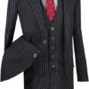 Odyssey Collection - Black Regular Fit 3 Piece Suit 2 Button Gangster Stripe